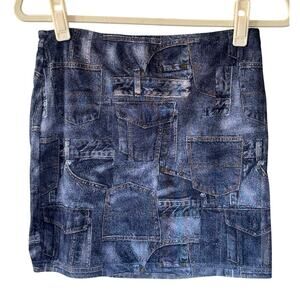 Superdown Revolve Photo Print Denim Patchwork Pattern Dayna Mini Skirt - S